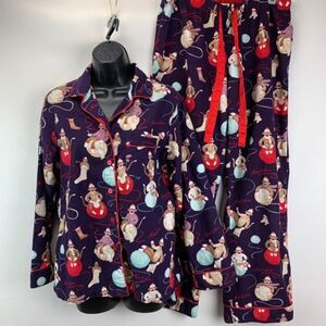 Nick & Nora Knitting Monkey Flannel Pajama Set S